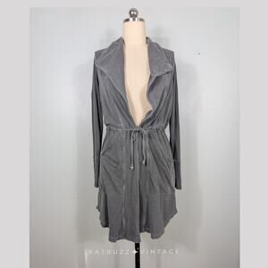 Y2K Thermal Cardigan S Gray Mini Waffle Duster Tie Twilightcore Elena Indie